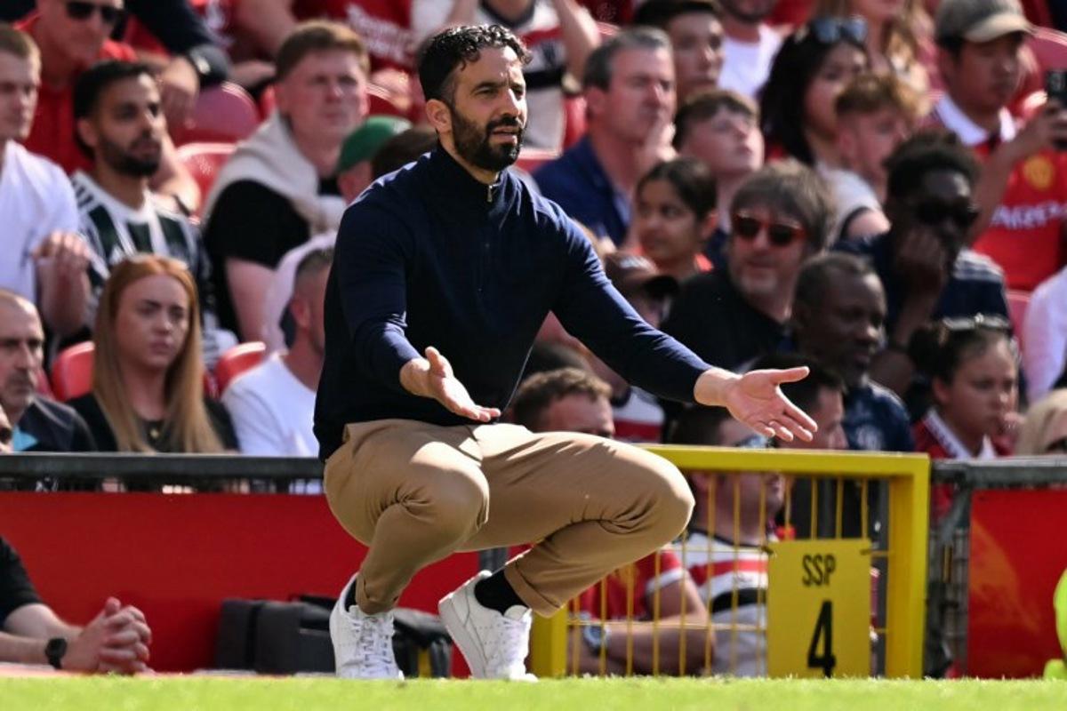 Manchester United's Portuguese head coach Ruben Amorim gestures on the touchline during the English Premier League football match between Manchester United and West Ham United at Old Trafford in Manchester, north west England, on May 11, 2025. Oli SCARFF / AFP