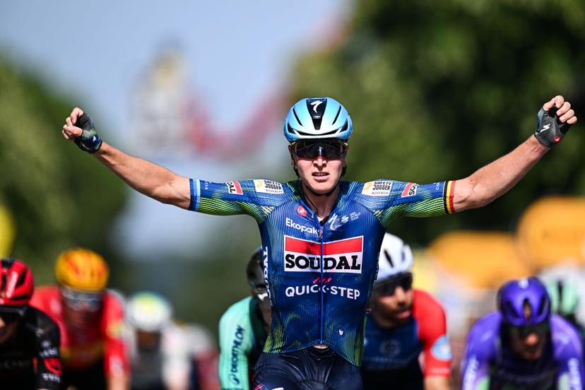 Belgian Tim Merlier of Soudal Quick-Step wins the stage 8 of the 2026 Tour de France cycling race, a stage of 182km from Perigueux to Bergerac, on Saturday 11 July 2026. The 113th edition of the Tour de France starts on Saturday 4 July in Barcelona, Spain, and will finish in Paris, France on the 26th of July. BELGA PHOTO JASPER JACOBS