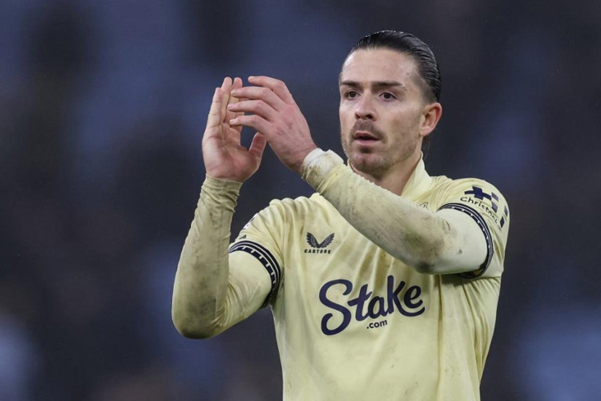 Everton's English midfielder #18 Jack Grealish celebrates the team's victory at the end of the English Premier League football match between Aston Villa and Everton at Villa Park in Birmingham, central England on January 18, 2026. Darren Staples / AFP