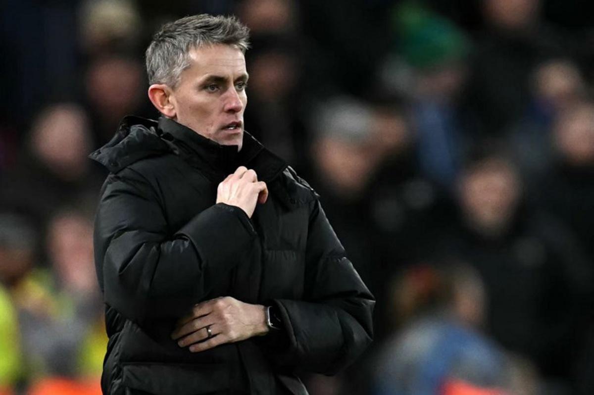 Ipswich Town's English manager Kieran McKenna reacts during the English Premier League football match between Liverpool and Ipswich Town at Anfield in Liverpool, north west England on January 25, 2025. Paul ELLIS / AFP