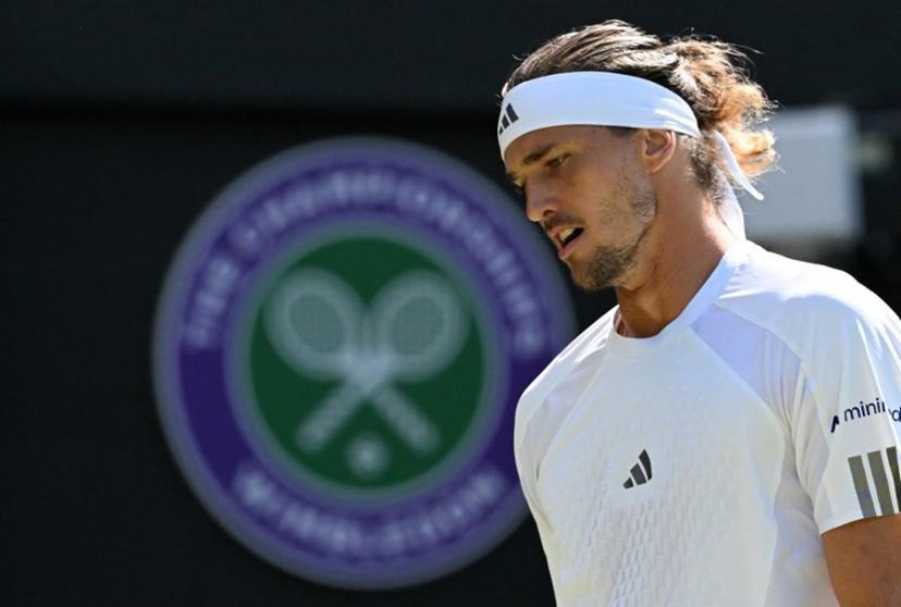 Germany's Alexander Zverev reacts against France's Valentin Royer during their men's singles second round tennis match on the fourth day of the 2026 Wimbledon Championships at The All England Lawn Tennis and Croquet Club in Wimbledon, southwest London, on July 2, 2026. Kirill KUDRYAVTSEV / AFP