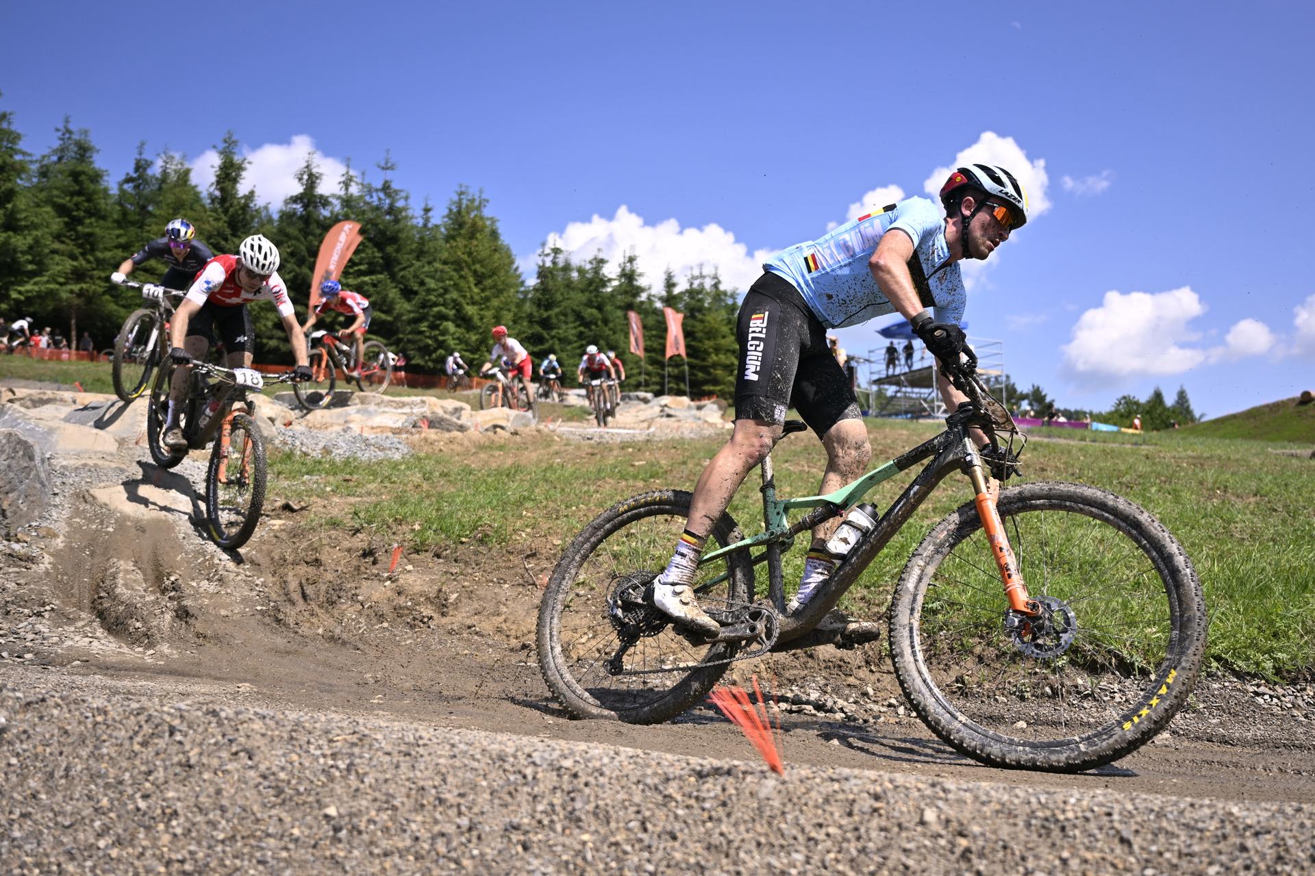 Mountain Biker Pierre de Froidmont pictured in action during the men cross-country event in the Cycling Mountain Bike competition at the European Games in Krakow, Poland on Sunday 25 June 2023. The 3rd European Games, informally known as Krakow-Malopolska 2023, is a scheduled international sporting event that will be held from 21 June to 02 July 2023 in Krakow and Malopolska, Poland. BELGA PHOTO LAURIE DIEFFEMBACQ