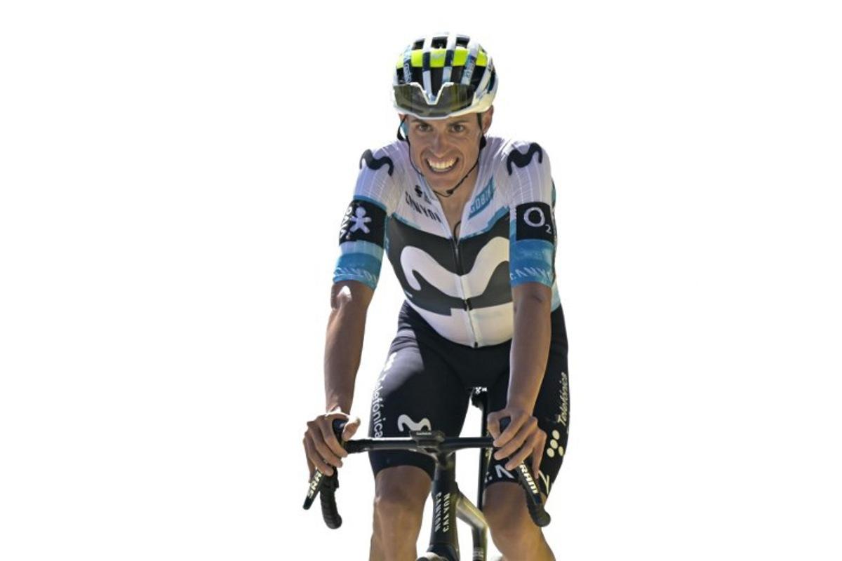 Movistar Team's Spanish rider Enric Mas cycles to the finish line of the 16th stage of the 112th edition of the Tour de France cycling race, 171.5 km between Montpellier and Mont Ventoux, southern France, on July 22, 2025. Loic VENANCE / AFP