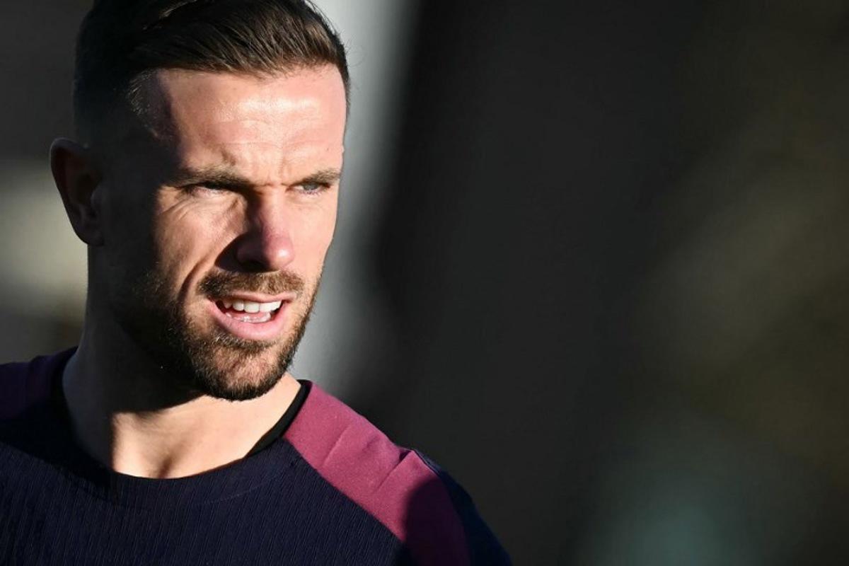 England's midfielder # Jordan Henderson takes part in a training session at St George's Park in Burton-on-Trent, central England, on March 18, 2025 ahead of their UEFA World Cup Qualifying Group K football matches against Albania on March 21 and Latvia on March 26. Paul ELLIS / AFP