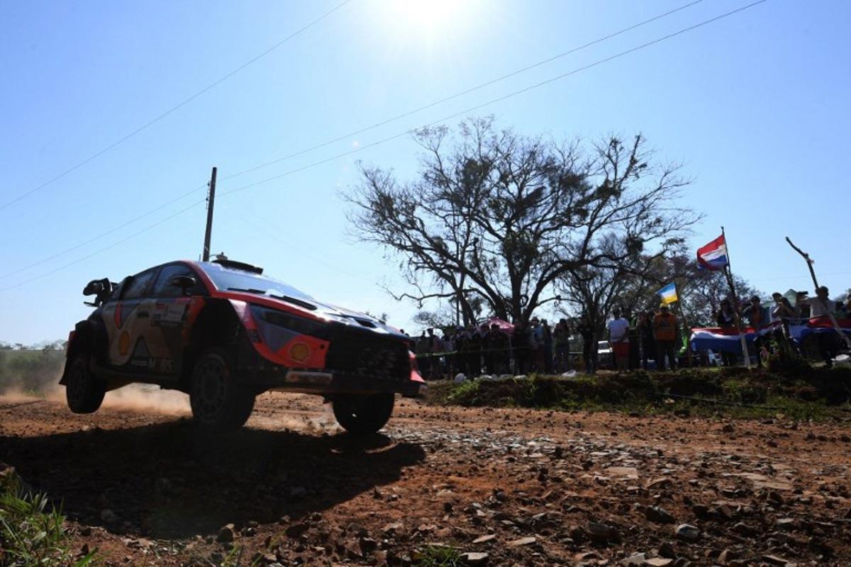 Belgium driver Thierry Neuville and co-driver Martijn Wydaeghe compete in their Hyundai i20 N Rally1 during the Artigas stage of the WRC Rally Paraguay, the 10th round of the FIA World Rally Championship (WRC), in General Artigas near Encarnacion, Paraguay, on August 30, 2025. Luis ROBAYO / AFP