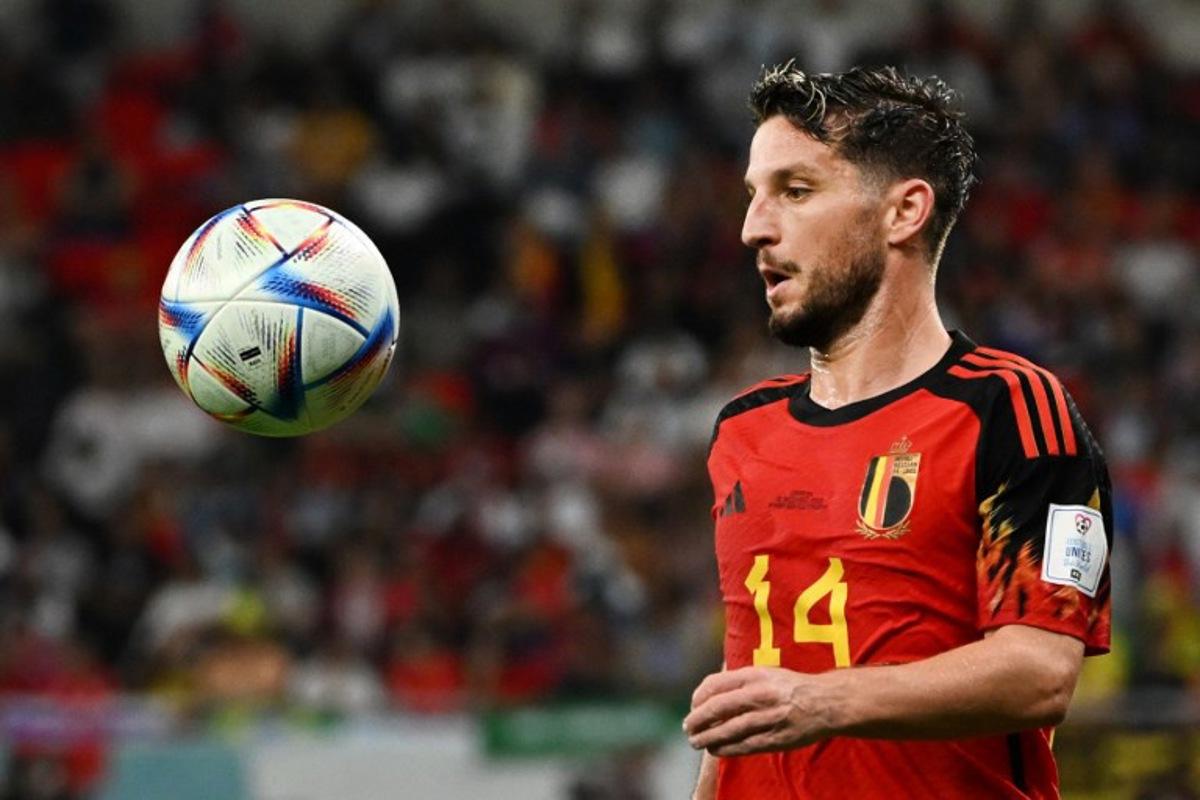 Belgium's forward #14 Dries Mertens controls the ball during the Qatar 2022 World Cup Group F football match between Croatia and Belgium at the Ahmad Bin Ali Stadium in Al-Rayyan, west of Doha on December 1, 2022. OZAN KOSE / AFP