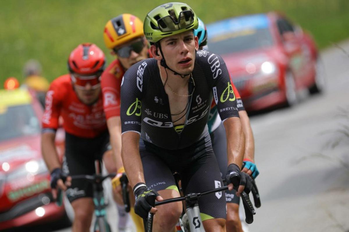 Team Q36.5's Italian rider Alessandro Fancellu rides in a breakaway during the sixth stage of the 76th edition of the Criterium du Dauphine cycling race, 174,1km between Hauterives and Le Collet d'Allevard, French Alps, on June 7, 2024. Thomas SAMSON / AFP