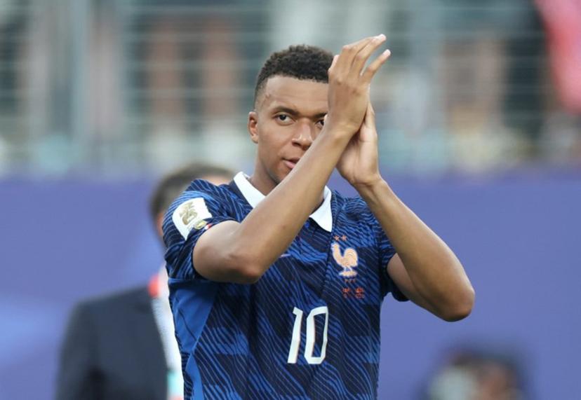 France's forward #10 Kylian Mbappe celebrates after winning the 2026 World Cup round of 32 football match between France and Sweden at the New York/New Jersey Stadium in East Rutherford on June 30, 2026. FRANCK FIFE / AFP