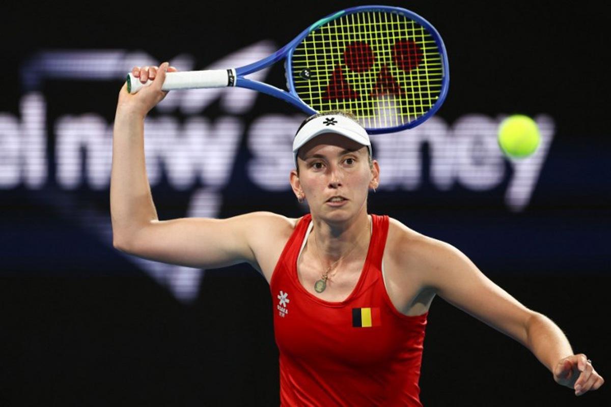 Belgium's Elise Mertens hits a return to Czech Republic's Barbora Krejcikova during their women's singles quarter-final match at the United Cup tennis tournament at Ken Rosewall Arena in Sydney on January 8, 2026. Izhar KHAN / AFP
