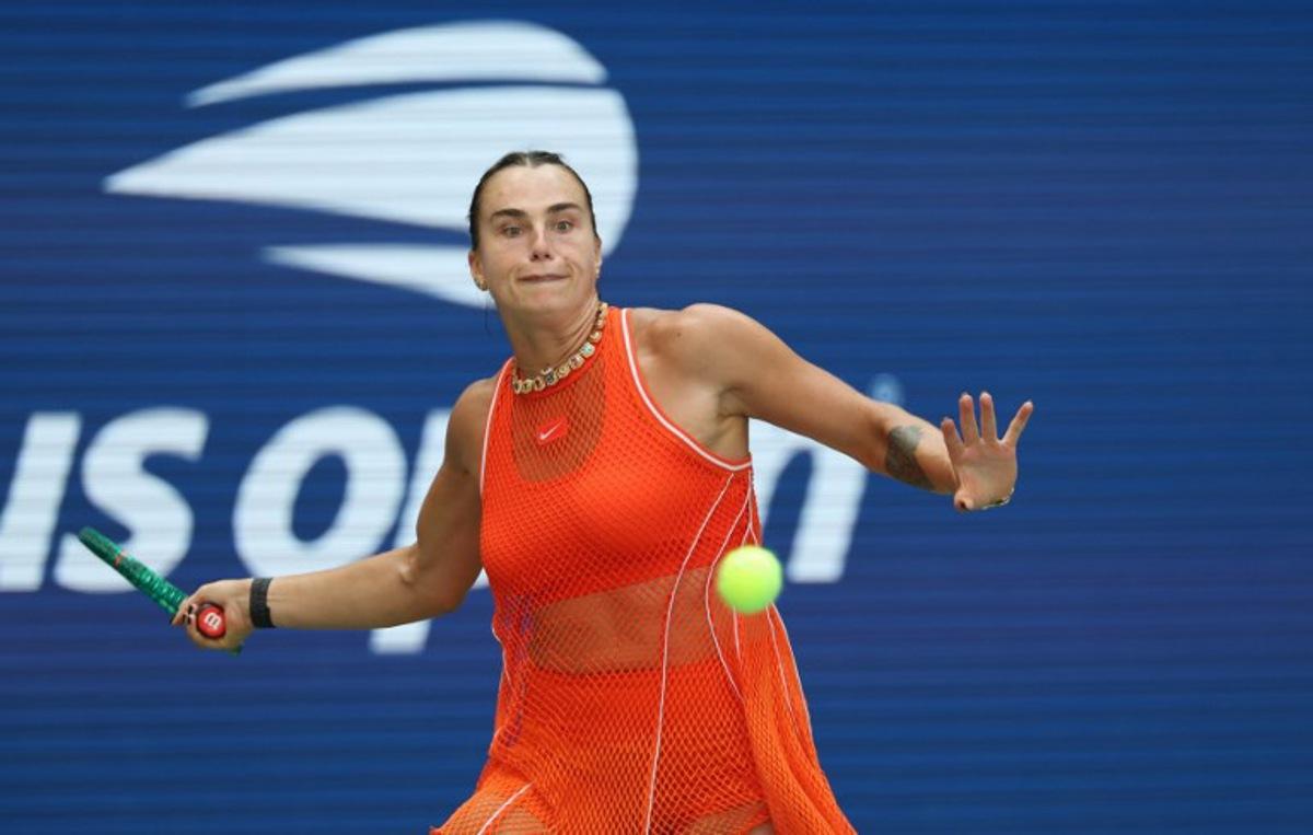 Belarus' Aryna Sabalenka plays a shot to Colombia's Camila Osorio during their women's singles first round tennis match on day two of the US Open tennis tournament at the USTA Billie Jean King National Tennis Center in New York on August 31, 2026. TIMOTHY A. CLARY / AFP