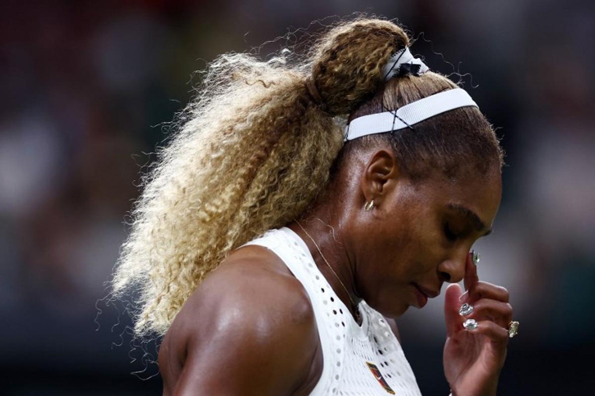 US player Serena Williams reacts as she plays against Australia's Maya Joint during their women's singles first round tennis match on the second day of the 2026 Wimbledon Championships at The All England Lawn Tennis and Croquet Club in Wimbledon, southwest London, on June 30, 2026. HENRY NICHOLLS / AFP