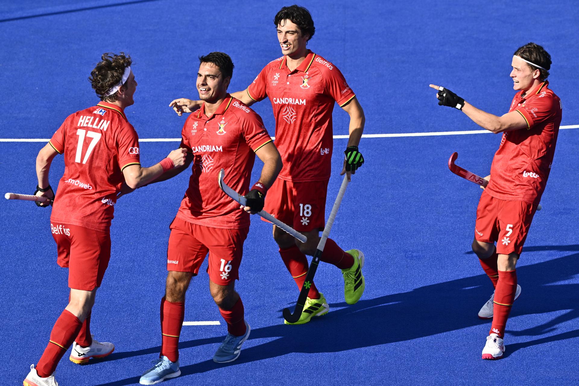a hockey game between Belgian national team Red Lions and The Netherlands, match 2/3 in the pool stage of the 2025 men's European championships, Sunday 10 August 2025 in Monchengladbach, Germany. BELGA PHOTO ERIC LALMAND