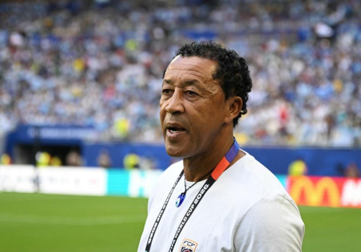 Cape Verde's head coach Bubista gestures ahead of the 2026 World Cup Group H football match between Uruguay and Cape Verde at the Miami Stadium in Miami Gardens on June 21, 2026. CHANDAN KHANNA / AFP