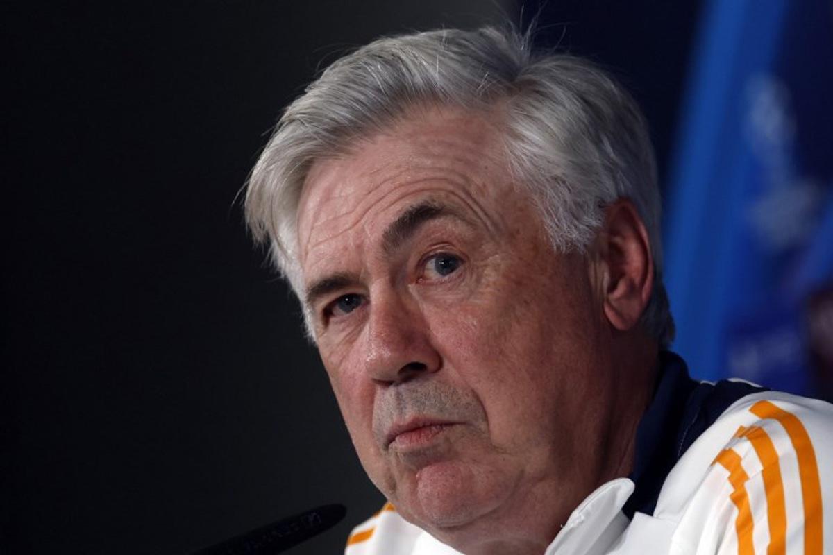 Real Madrid's Italian coach Carlo Ancelotti holds a press conference at Real Madrid Sports City in Valdebebas, in the outskirts of Madrid on April 15, 2025, on the eve of the UEFA Champions League quarter final second leg football match between Real Madrid CF and Arsenal. Pierre-Philippe MARCOU / AFP