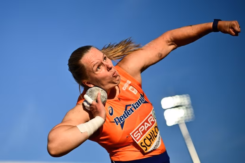 Netherlands' Jessica Schilder competes in the women's shot put final during the European Athletics Championships at Alexander Stadium in Birmingham on August 10, 2026. Ben STANSALL / AFP