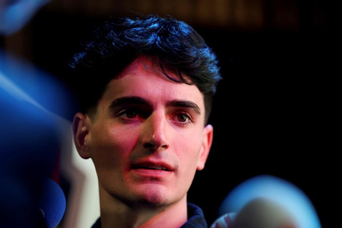 Groupama-FDJ French rider Ewen Costiou looks on as he attends his team's 2026 presentation in Paris on January 9, 2026. Anne-Christine POUJOULAT / AFP