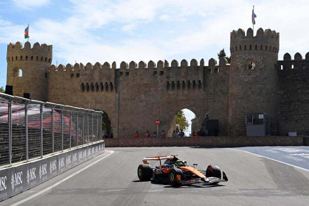 McLaren's British driver Lando Norris drives during a practice session of the Formula One Azerbaijan Grand Prix at the Baku City Circuit in Baku on September 20, 2025. Alexander NEMENOV / AFP