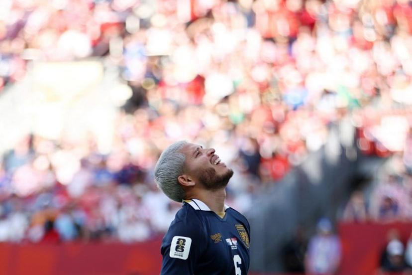 Panama's midfielder #06 Cristian Martinez reacts to a missed chance during the 2026 World Cup Group L football match between Panama and Croatia at the Toronto Stadium in Toronto on June 23, 2026. Cole Burston / AFP