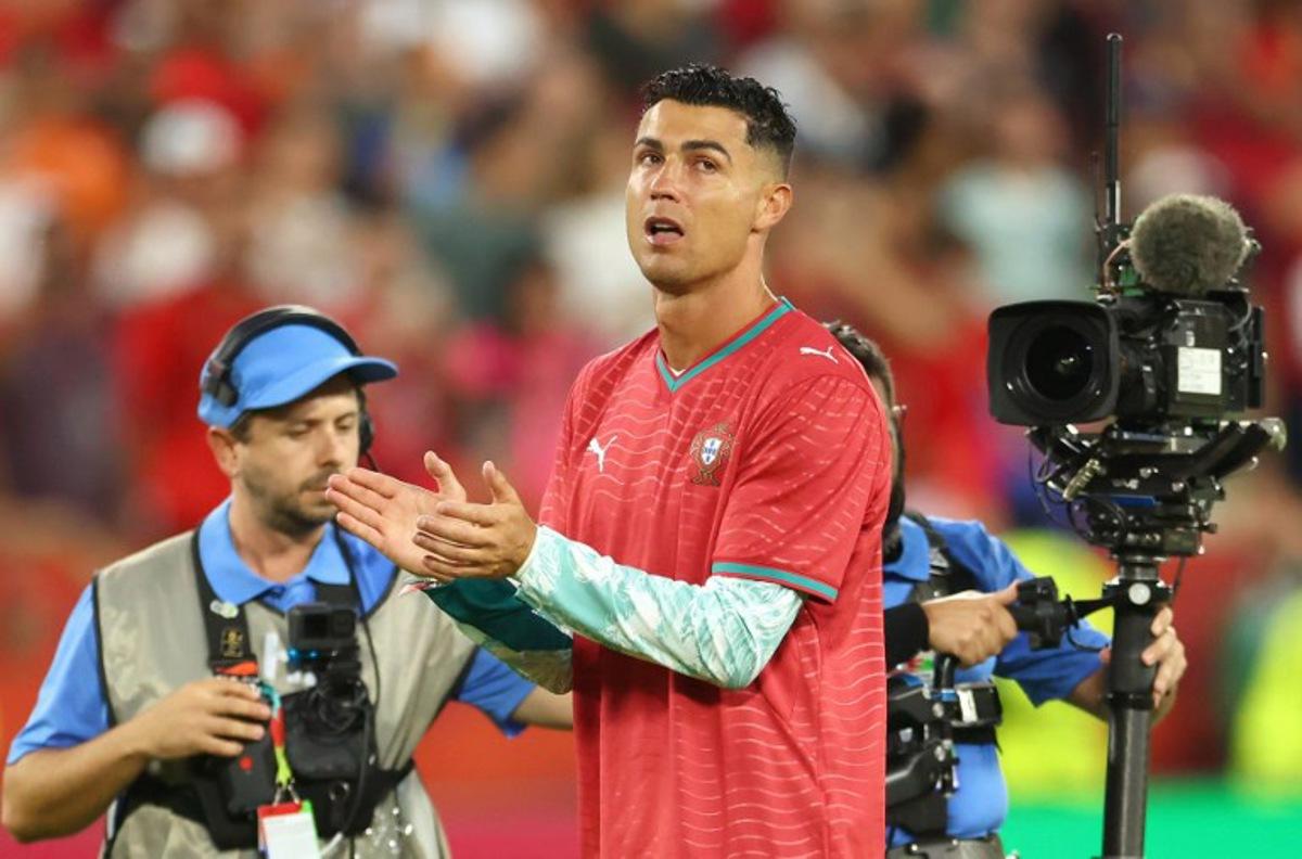 Portugal's forward #07 Cristiano Ronaldo reacts after winning the 2026 World Cup round of 32 football match between Portugal and Croatia at the Toronto Stadium in Toronto on July 2, 2026. Cole Burston / AFP