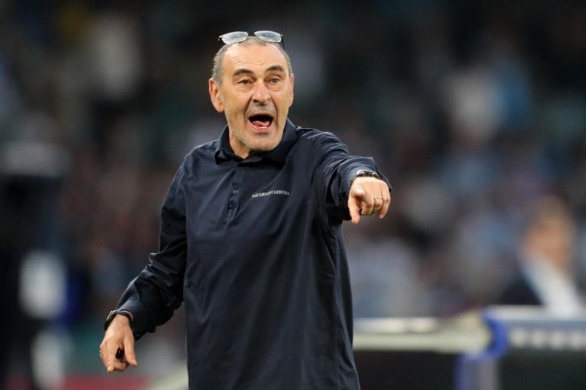 Lazio's Italian coach Maurizio Sarri reacts during the Italian Serie A football match between Napoli and Lazio at the Diego Armando Maradona stadium in Naples on April 18, 2026. Carlo Hermann / AFP