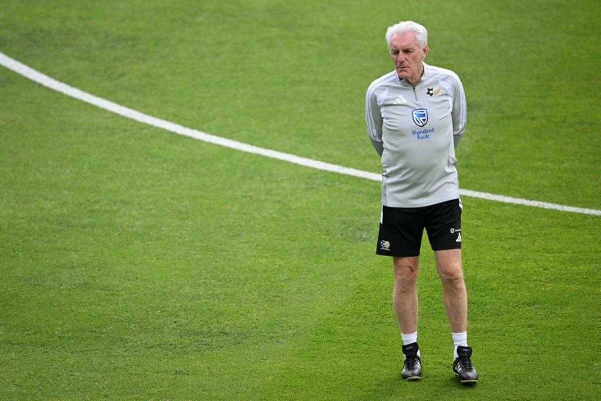 South Africa's Belgian head coach Hugo Broos walks during a training session at Hidalgo Stadium in Pachuca, Mexico on June 3, 2026, ahead of the FIFA 2026 World Cup football tournament. YURI CORTEZ / AFP