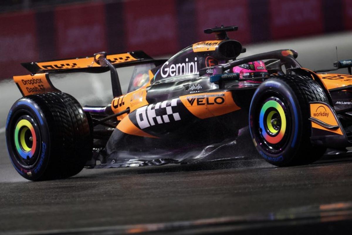 McLaren's British driver Lando Norris races during the qualifying session for the Las Vegas Formula One Grand Prix at the Las Vegas Strip Circuit in Las Vegas, Nevada, on November 21, 2025. Patrick T. Fallon / AFP