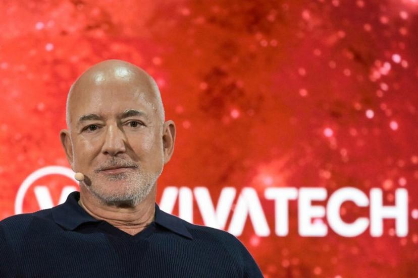 US Amazon's founder Jeff Bezos speaks on stage at the VivaTech technology startups and innovation fair at the Paris Expo Porte de Versailles, in Paris on June 17, 2026. JULIEN DE ROSA / AFP