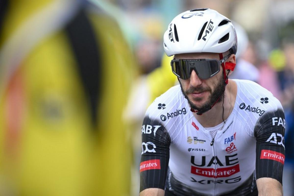 Team UAE's Adam Yates is pictured at the end of the first stage of the 2025 Volta a Catalonya cycling tour of Catalonya, a 178,3 km loop starting and finishing in Sant Feliu de Guixols, on March 24, 2025. Josep LAGO / AFP