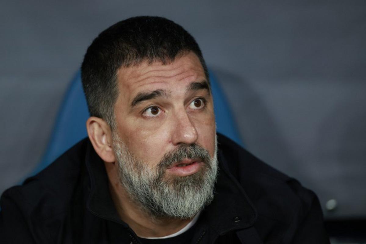 Shakhtar Donetsk's Turkish head coach Arda Turan looks on during the UEFA Conference League semi-final first leg football match between FC Shakhtar Donetsk and Crystal Palace FC in Krakow, Poland on April 30, 2026. Wojtek RADWANSKI / AFP