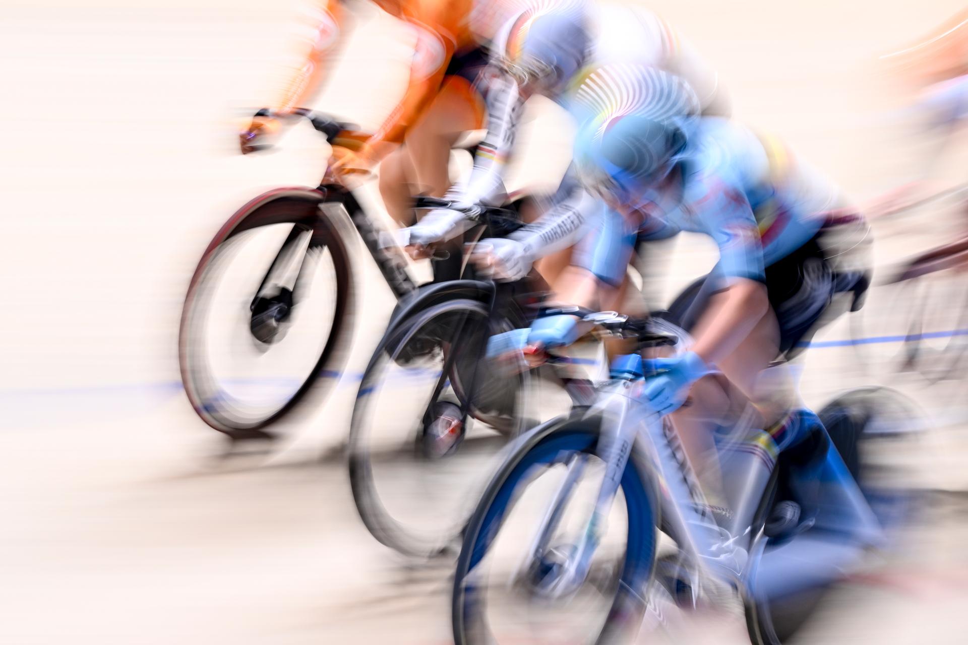Belgian Lani Wittevrongel pictured in action during the women's Points Race final at the 2025 UEC Track Elite European Championships, in Heusden-Zolder, Belgium, Saturday 15 February 2025. The European Championships take place from 12 to 16 February. BELGA PHOTO DIRK WAEM