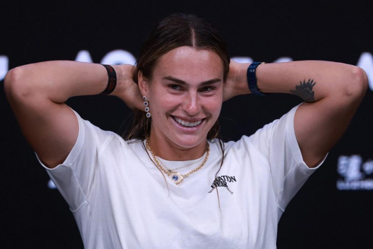 Belarus' Aryna Sabalenka speaks during a press conference after her defeat against Kazakhstan's Elena Rybakina during their women's singles final match on day fourteen of the Australian Open tennis tournament in Melbourne on January 31, 2026. DAVID GRAY / AFP