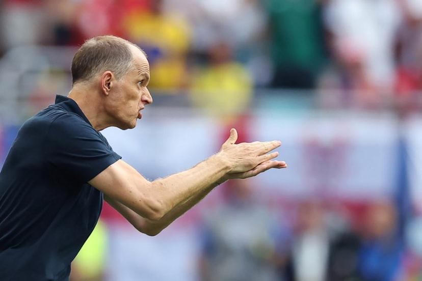 England's German head coach Thomas Tuchel gestures during the 2026 World Cup football tournament quarter-final match between Norway and England at Miami Stadium in Miami Gardens on July 11, 2026. PATRICIA DE MELO MOREIRA / AFP