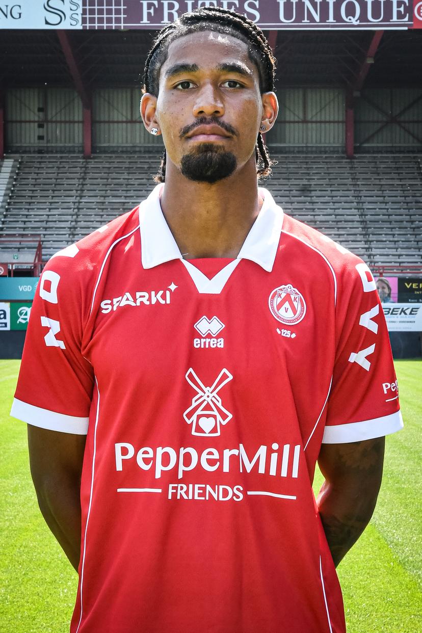 Kortrijk's Bryan Adinany pose for a picture, during the photoshoot for the 2026-2027 season of Belgian Jupiler Pro League soccer team KV Kortrijk, on Friday 17 July 2026 in Kortrijk. BELGA PHOTO JILL DELSAUX