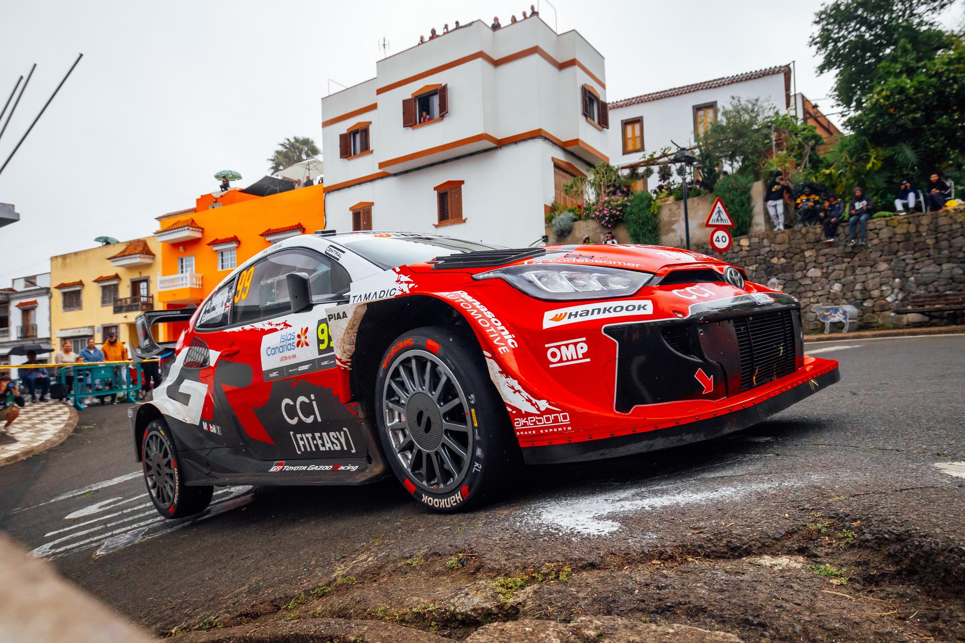ATTENTION EDITORS - HAND OUT PICTURES - EDITORIAL USE ONLY - MANDATORY CREDIT ' TOYOTA GAZOO RACING ' This handout picture, distributed by Eric Dupain, shows Oliver Solberg and Elliott Edmondson in action during the WRC Rally Islas Canarias in Las Palmas, Spain, Saturday 25 April 2026. PHOTO HANDOUT TOYOTA GAZOO RACING *** Belga and Belga Editorial Board decline all responsibility regarding the content of this picture. ***