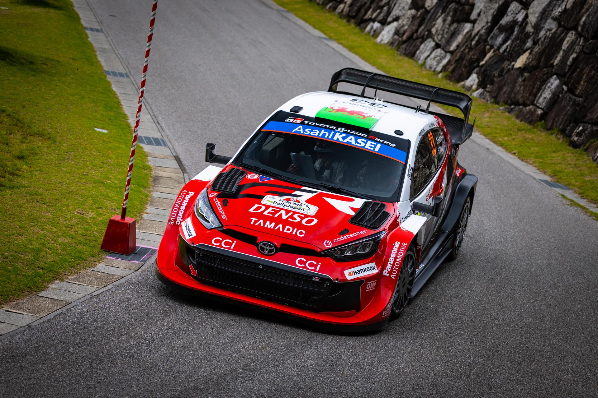 ATTENTION EDITORS - HAND OUT PICTURES - EDITORIAL USE ONLY - MANDATORY CREDIT 'TOYOTA GAZOO' This handout picture, distributed by Eric Dupain, shows Elfyn Evans and Scott Martin in action during the Shakedown event of the Rally Japan WRC event in Toyota City, Japan. PHOTO HANDOUT HANDOUT TOYOTA GAZOO *** Belga and Belga Editorial Board decline all responsibility regarding the content of this picture. ***