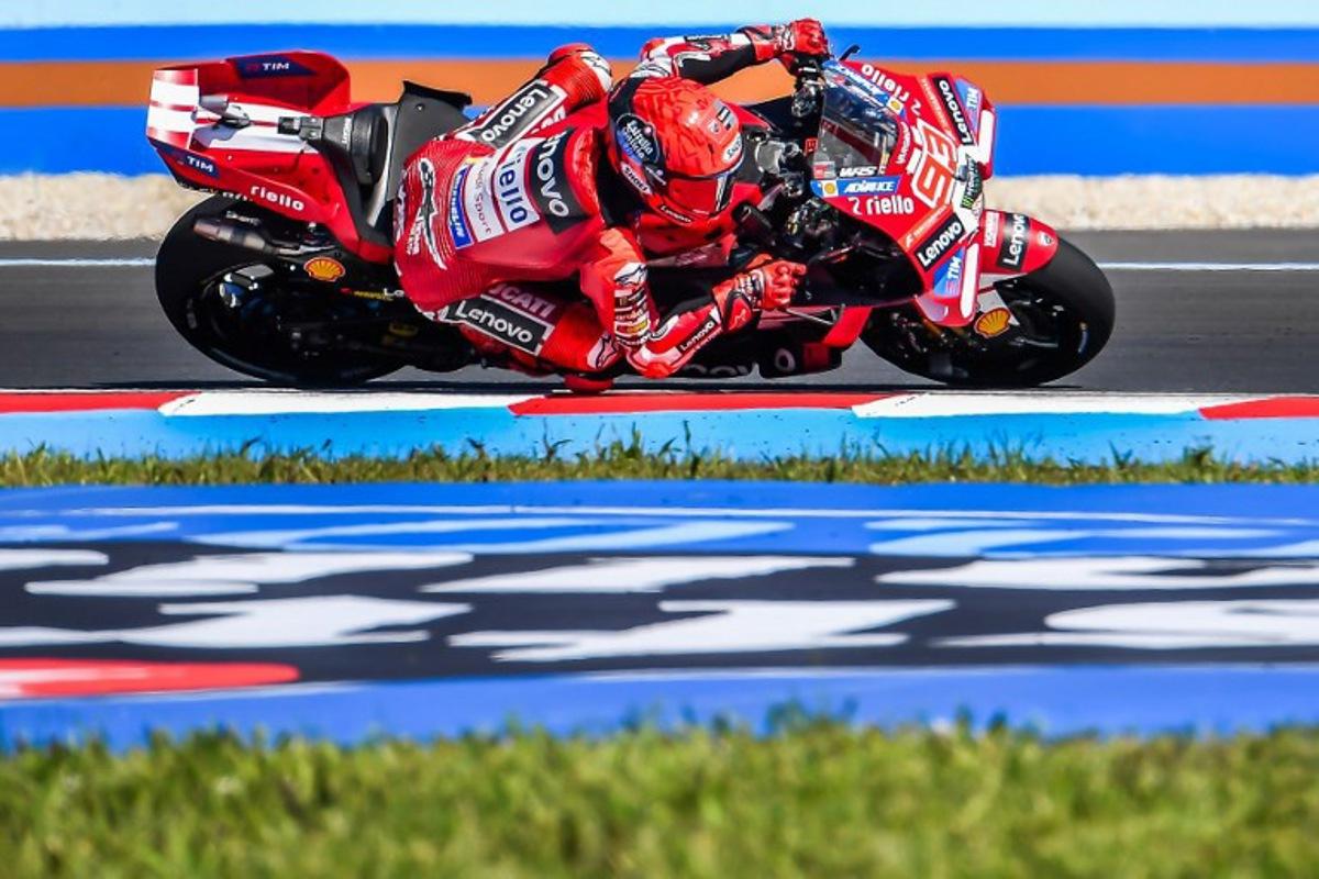 Team Ducati Lenovo Team's Marc Marquez drives during the Qualifying session at the Balaton Park Circuit in Balatonfokajar, Hungary, on June 6, 2026, ahead of the Hungarian Motorcycle MotoGP Grand Prix. FERENC ISZA / AFP