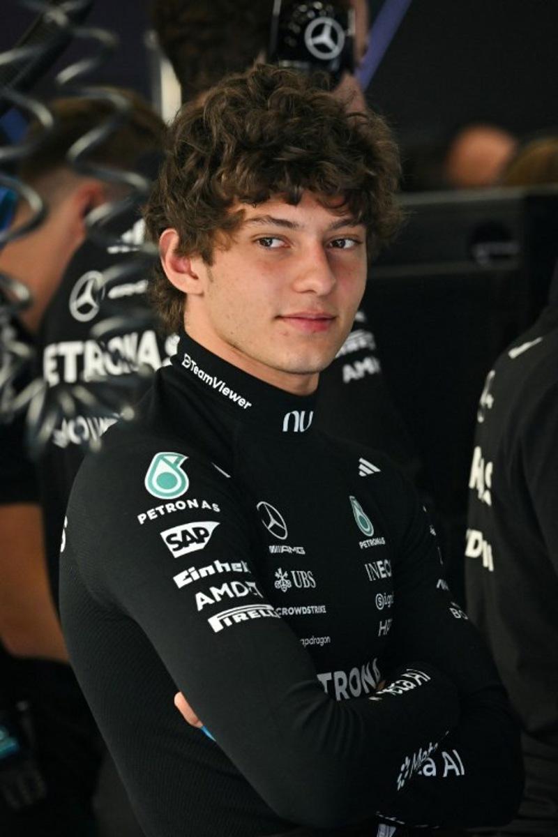 Mercedes' Italian driver Kimi Antonelli reacts in the garage before taking part in the third practice session at the Spa-Francorchamps circuit, in Spa, ahead of the Formula One Belgian Grand Prix, on July 18, 2026. Andrej ISAKOVIC / AFP