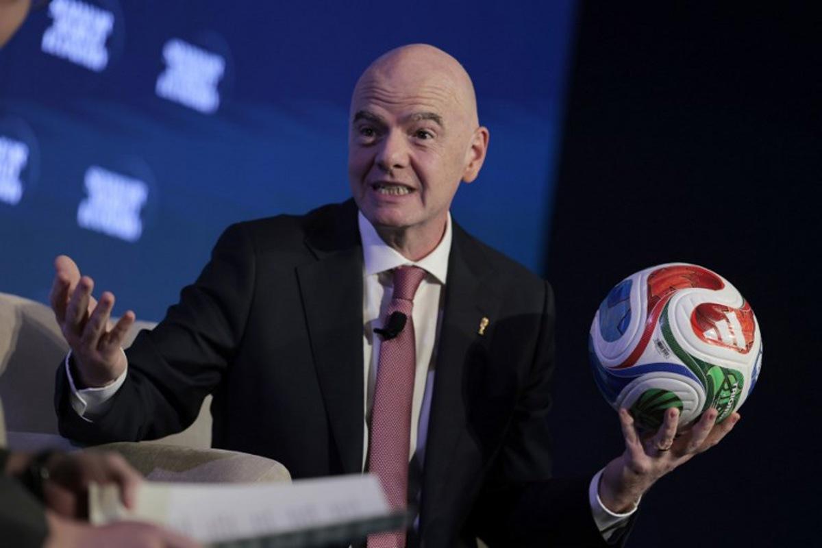 FIFA President Gianni Infantino speaks during the 2026 Semafor World Economy conference in Washington, DC, on April 15, 2026. Kent NISHIMURA / AFP