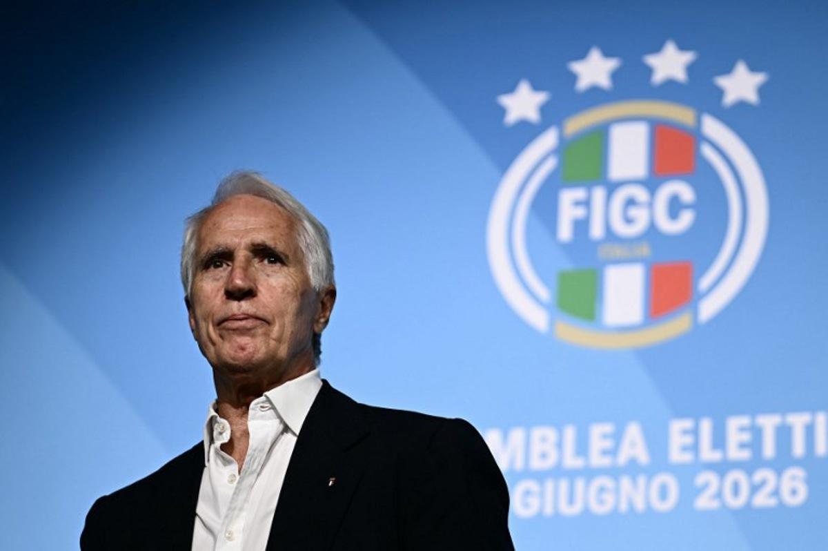The newly elected President of the Italian Football Federation (FIGC), Giovanni Malago, gives a press conference after his election in Rome on June 22, 2026. Filippo MONTEFORTE / AFP