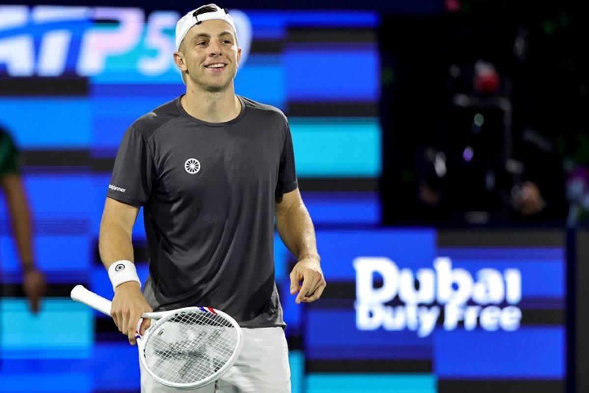 Netherlands' Tallon Griekspoor reacts during his men's singles semi-final match against Russia's Andrey Rublev at the Dubai Duty Free Tennis tournament in Dubai on February 27, 2026. Fadel SENNA / AFP