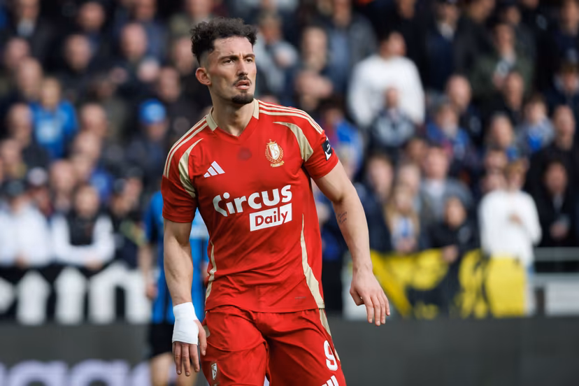 Standard's Andi Zekiri celebrates after scoring during a soccer match between Club Brugge and Standard de Liege, Sunday 23 February 2025 in Brugge, on day 27 of the 2024-2025 season of the 'Jupiler Pro League' first division of the Belgian championship. BELGA PHOTO KURT DESPLENTER