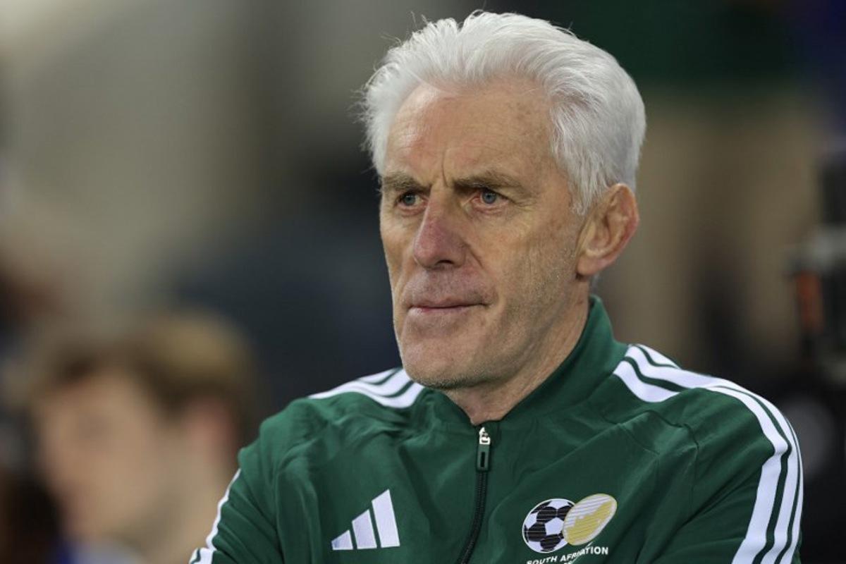 South Africa's Belgian coach Hugo Broos looks on ahead of the international friendly football match between South Africa and Nicaragua at Orlando Stadium in Soweto on May 29, 2026. Phill Magakoe / AFP
