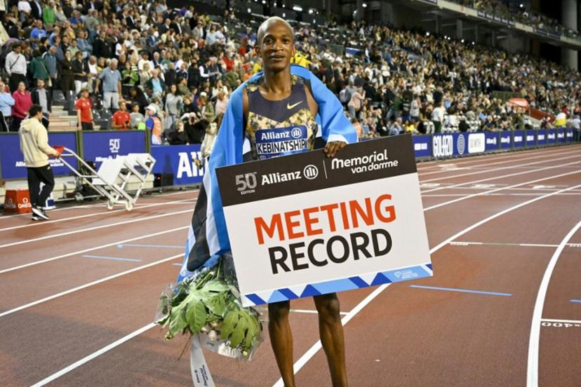 Botswana's Busang Collen Kebinatshipi celebrates after setting a meeting record and winning the men's 400m final during the World Athletics Diamond League athletics meeting at the King Baudouin Stadium in Brussels, on September 4, 2026. NICOLAS TUCAT / AFP