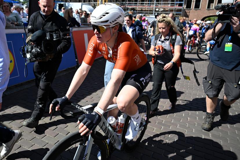 Dutch Charlotte Kool of Fenix-Premier Tech celebrates after winning the women's race of the 'Scheldeprijs' one day cycling event, 130,3km from and to Schoten on Wednesday 08 April 2026. BELGA PHOTO TOM GOYVAERTS