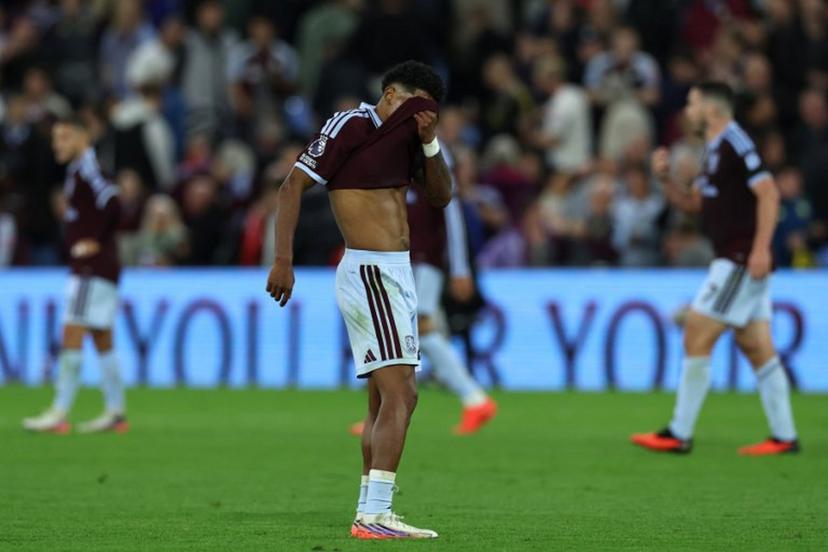 Aston Villa's Dutch defender #22 Ian Maatsen reacts to their defeat after the English Premier League football match between Aston Villa and Arsenal at Villa Park in Birmingham, central England on August 31, 2026. Arsenal won the game 1-0. Darren Staples / AFP