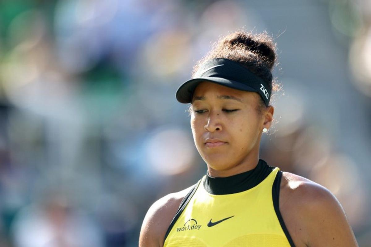 Japan's Naomi Osaka prepares to play a point against Japan's Wakana Sonobe during their women's singles match at the Japan Open tennis tournament in Osaka on October 13, 2025. PAUL MILLER / AFP