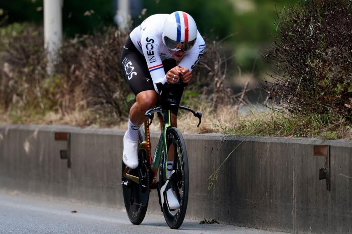 Ineos Grenadiers' British rider Joshua Tarling competes during the second stage of the 108th Giro d'Italia cycling race, a 13.7km individual time-trial from Tirana to Tirana in Albania, on May 10, 2025. Luca Bettini / AFP
