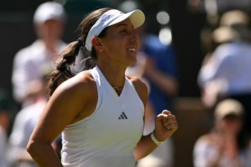 US player Jessica Pegula celebrates winning against US player Iva Jovic during their women's singles round of sixteen tennis match on the seventh day of the 2026 Wimbledon Championships at The All England Lawn Tennis and Croquet Club in Wimbledon, southwest London, on July 5, 2026. Glyn KIRK / AFP