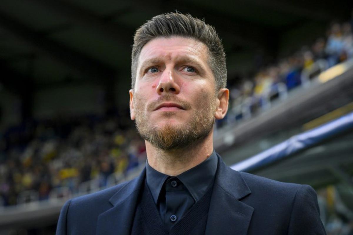Union's Belgian head coach Sebastien Pocognoli looks on prior to the UEFA Champions League, league phase - Matchday 2 football match between Royale Union Saint-Gilloise and Newcastle United FC at the RSC Anderlecht Stadium in Brussels on October 1, 2025. JOHN THYS / AFP
