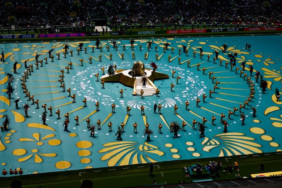 Artists perform during the opening ceremony ahead of the 2026 World Cup Group A football match between Mexico and South Africa at the Mexico City Stadium in Mexico City on June 11, 2026. Rodrigo OROPEZA / AFP